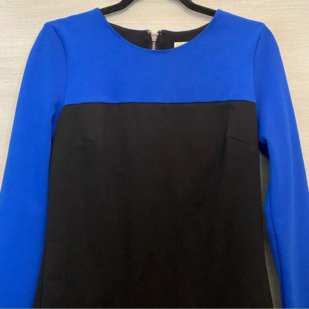 Michael Kors Sheath Dress Royal Blue and Black Silver Zip Back and Sleeves‎ GC